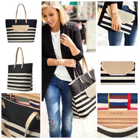 Hudson Tote (large) Black/Cream Clean Stripe - Picture 7 of 8